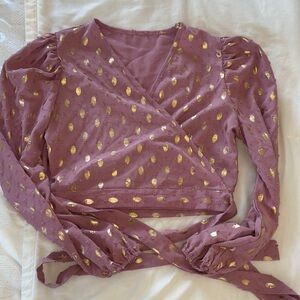 Elegant Mauve Wrap Top with Gold Accents